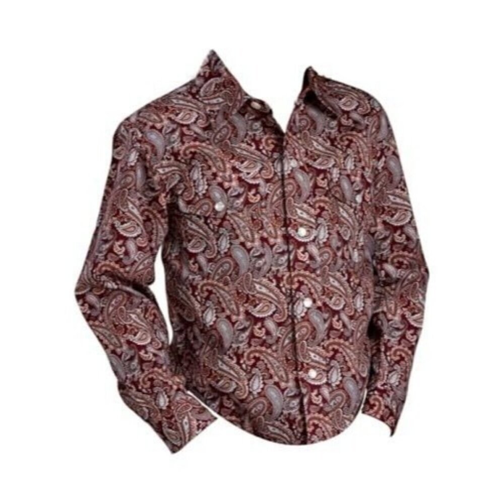 Roper Boy's XL Long Sleeve Paisley Print Snap Western Shirt Sangria